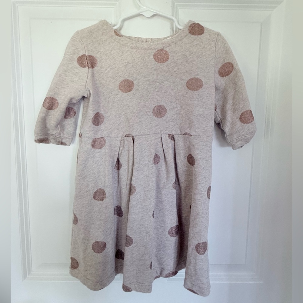 GAP Kids Beige Long Sleeve Dress with Rose Gold Polka Dots - Size 4t